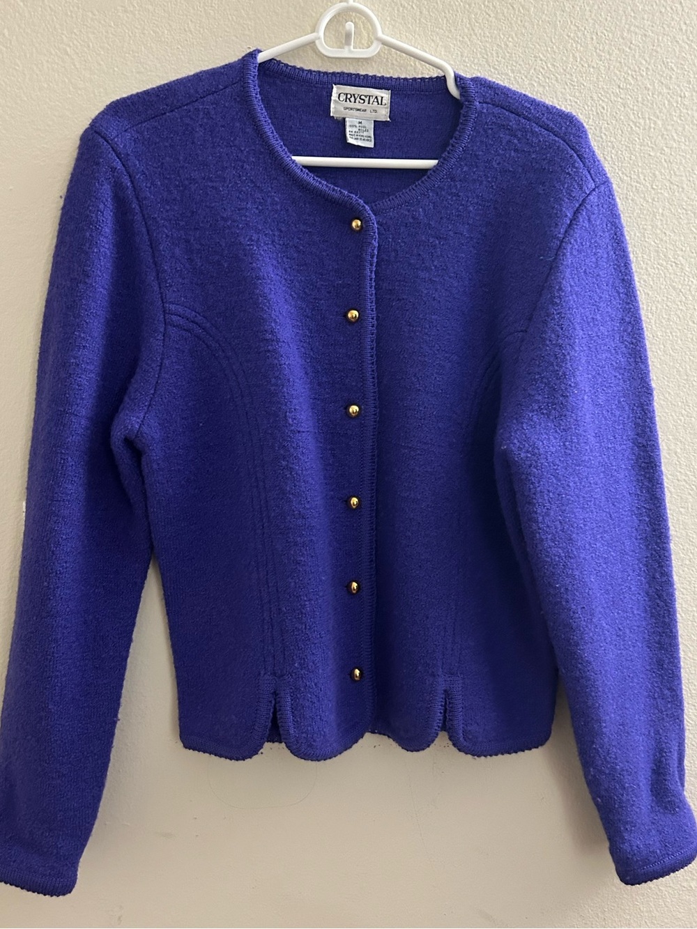 Vintage Crystal Sportswear 100% Boiled Wool Cardigan Jacket Women’s M Cozy